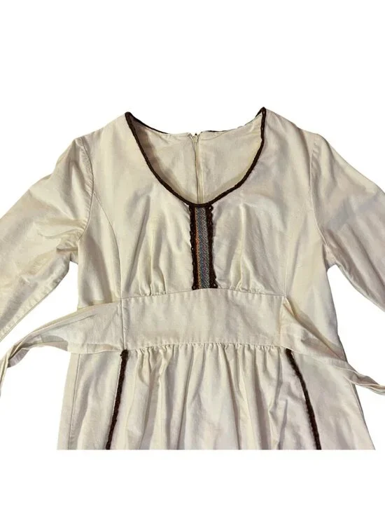 Vintage Prairie Maxi Dress Used Womens Small Cream Brown Boho - Picture 5 of 16